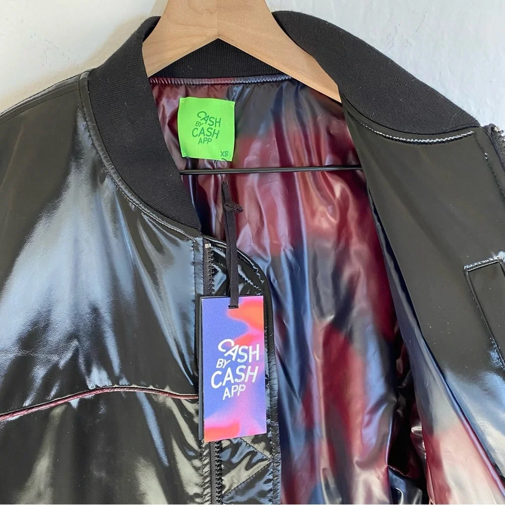 Cash App Mood Bomber Jacket Patented Black Full Zip Thermal Lining NWT Rare - Picture 4 of 8